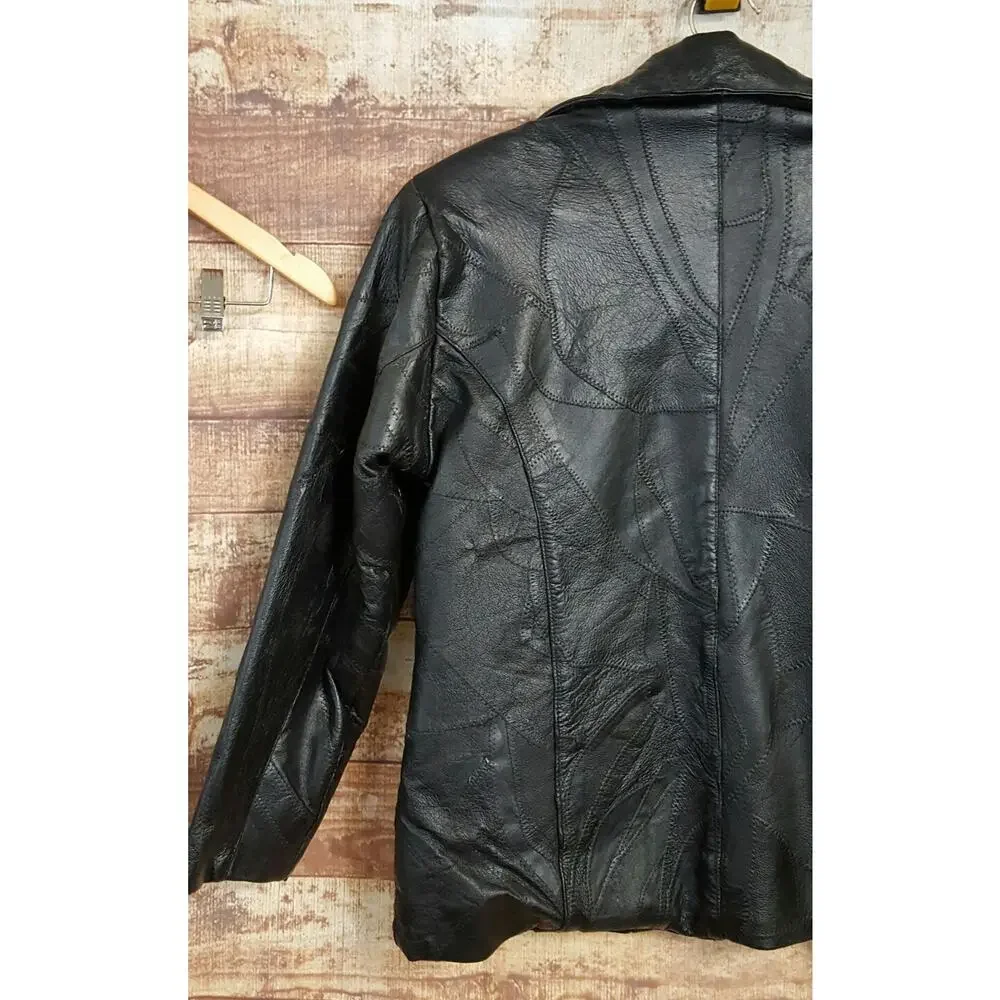 Flight Path Mens S Motorcycle Jacket Black Leather Biker Full Zip Lined Coat